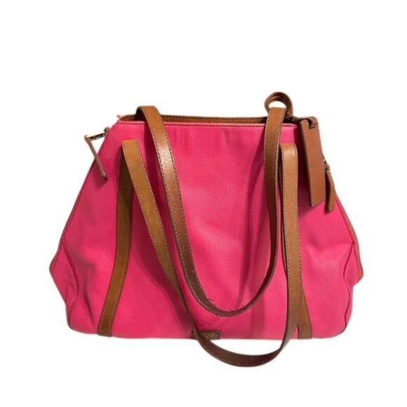 Fossil Expandable Gwen Shopper Tote Bag Travel Leather Wax Coated Pyramid Pink - Picture 1 of 16